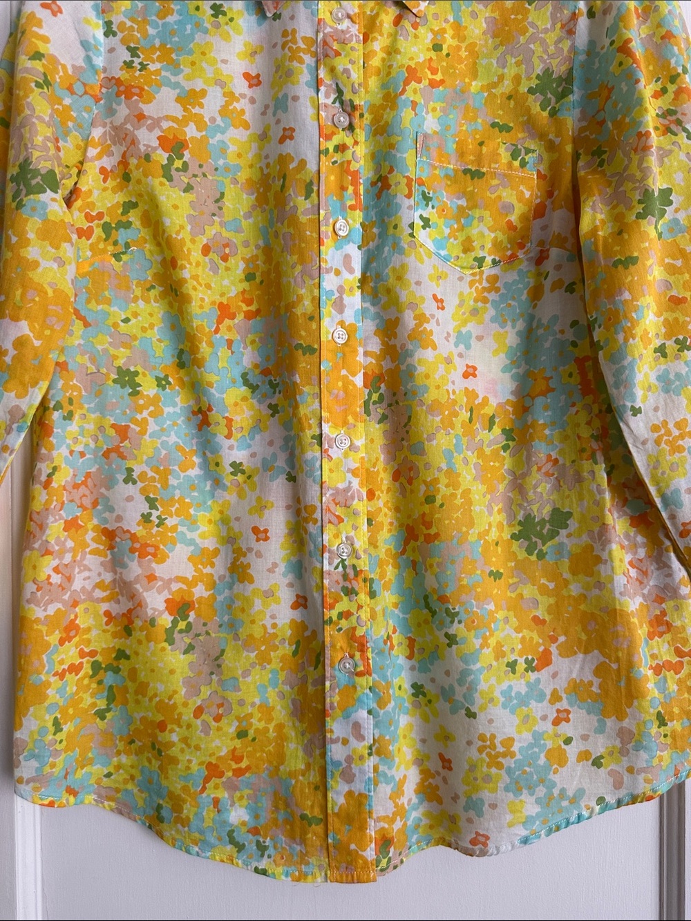 BODEN Floral Cotton Shirt US 6 Yellow Blue Button Down Y2K - Picture 4 of 13